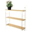 3 Tier Mounted Wall Floating Shelves. Decorative Shelf. Gold Metal & Solid Wood.