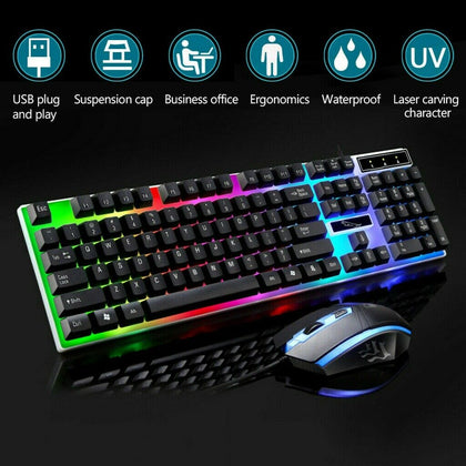 Gaming Keyboard And Mouse Set Rainbow RGB LED USB For PC Laptop Xbox One PS4 UK！