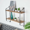 2 Tier Wood Shelves Wall Mounted Floating Shelf Metal Hanging Storage Rack Unit