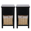 A Pair of Wooden Bedside Tables Night Stand Cabinet Storage Drawer Wicker Basket