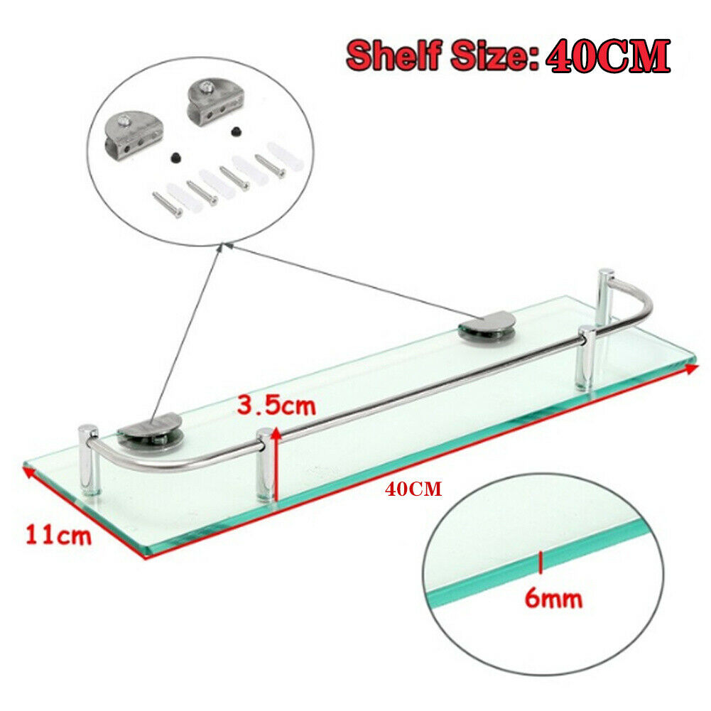 Glass Bathroom Caddy Shelf Wall Mounted Bath Rack Floating Shelves Organiser NEW