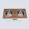 Luxury Dog Food Feeding Stand Station Stainless Double Raised Bowls Wooden