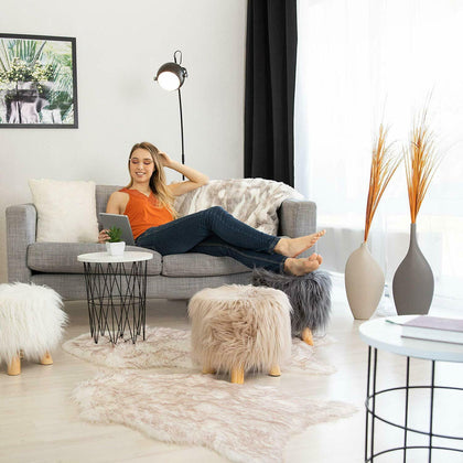 LUXURY WOODEN FOOTSTOOL OTTOMAN POUFFE STOOL FOOT REST PADDED SEAT BEDROOM ROUND