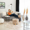 LUXURY WOODEN FOOTSTOOL OTTOMAN POUFFE STOOL FOOT REST PADDED SEAT BEDROOM ROUND