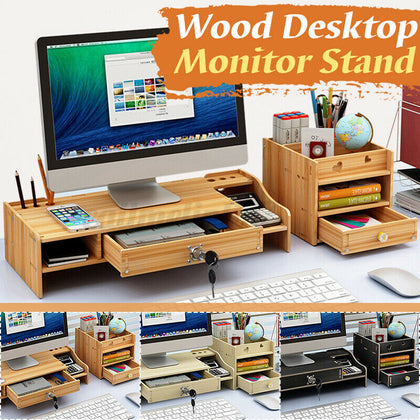Monitor Stand PC Laptop Computer Tidy TV Screen Riser Rack w/Storage Drawer