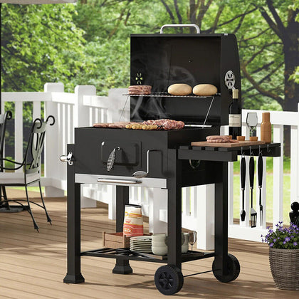 Portable Charcoal BBQ Garden Barbeque Trolley Stainless Steel Grill Stove Cart