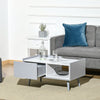 Two-Tone Coffee Table Marble Effect w/ Storage Wood Legs Home Furniture