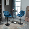 Set Of 2 Luxurious Velvet-Touch Bar Stools Metal Frame Footrest Base Blue