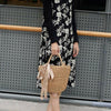 Women Brown Bowknot Straw Beach Bag Tote Basket Handbag Shoulder Messenge