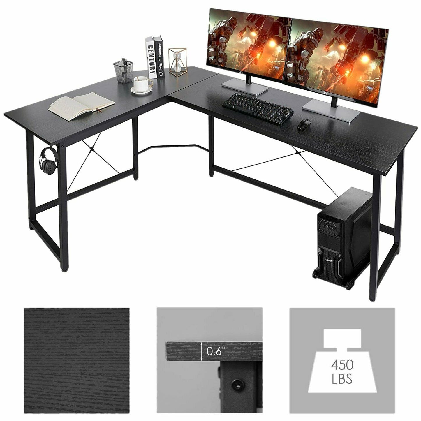 Large L Shape Computer Desk Laptop PC Study Table Home Office Workstation Gaming