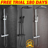 Black Shower Set Bathroom Thermostatic Mixer Square Twin Head Exposed Valve Bar