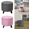 Round Storage Ottoman Stool Buttoned Fabric Padded Footstool Chair Pouffe Seat