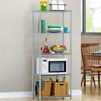 5 Tier Silver Metal Storage Rack/Shelving Wire Shelf Kitchen/Office Unit 160