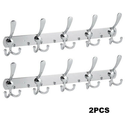 2Pcs 15 Hooks Coat Clothes Door Holder Rack Wall Mounted Hanger Stainless Steel