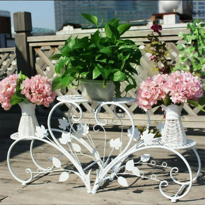Metal Flower Stand Chic Indoor Plant Holder Garden Terrace Florist Display Rack