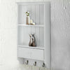 Wooden Vintage Shelf Unit With Storage Drawer 3 Key Hooks Wall Mounted Display