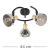 Industrial 3 Way Ceiling Light Spot Lights Black & Gold Smoked Glass Shades LED