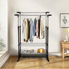 UK Double Clothes Rail Garment Coat Hanging Display Stand Shoes Rack With Wheels