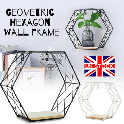 Geometric Hexagon Wall Wire Shelf Storage Holder Wood Rack-Shelves Trelli Design