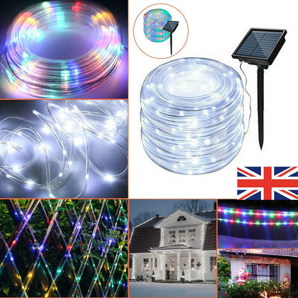 5M LED Rope Strip Tube String Fairy Solar Power Garden Party Outdoor Light