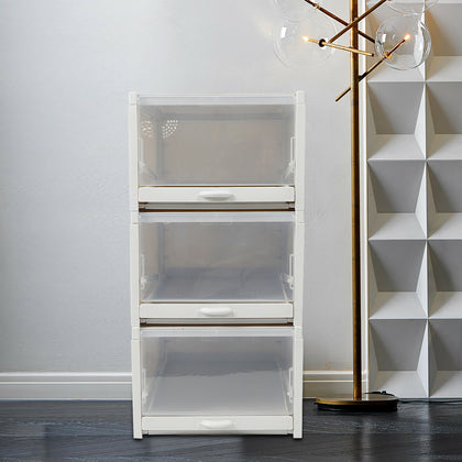 3 Pcs Plastic Clear Drawer Type Shoe Box Stackable Home Storage Organizer