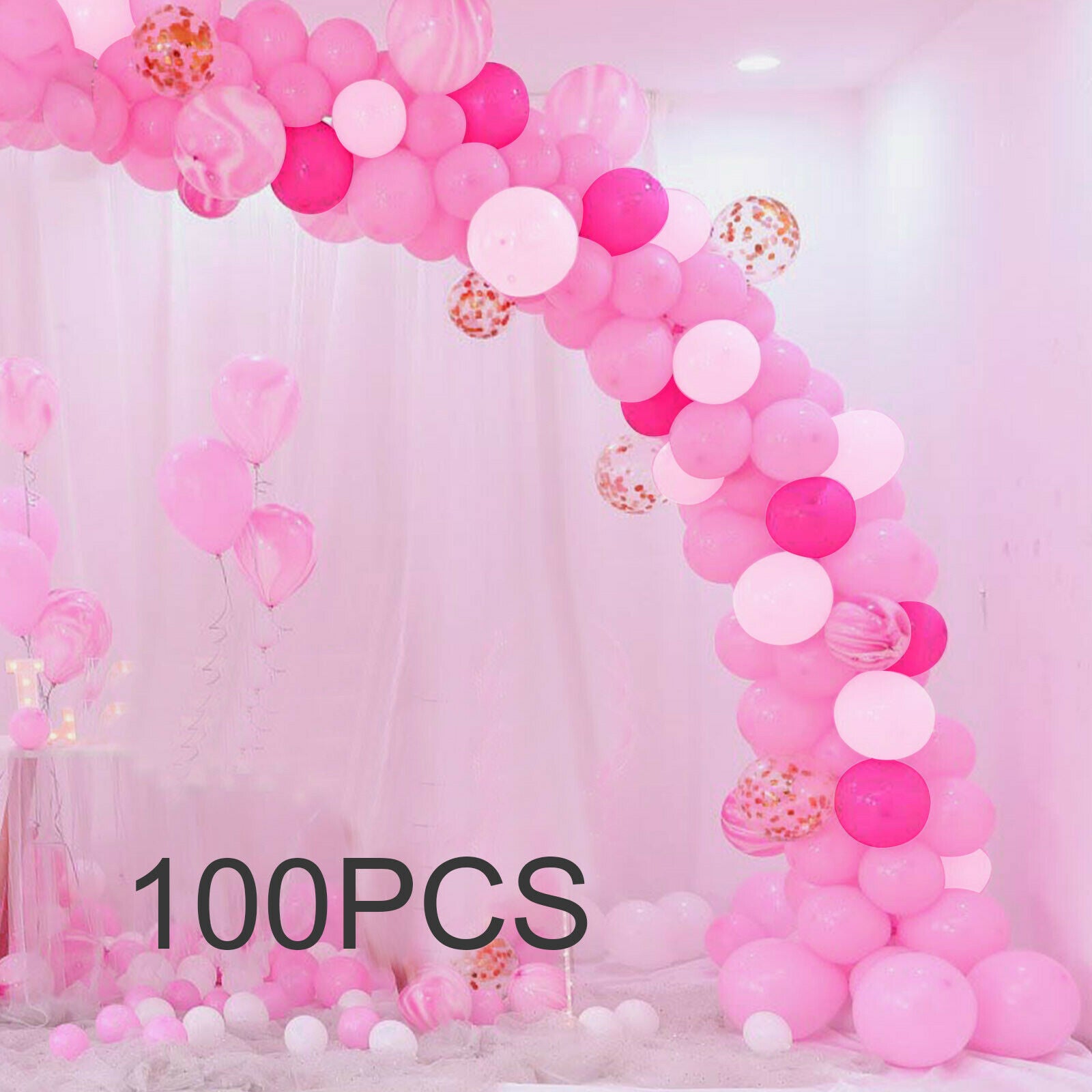 DIY CONFETTI BIRTHDAY BABY SHOWER BALLOON GARLAND ARCH KIT DECORATION SET  PINK..