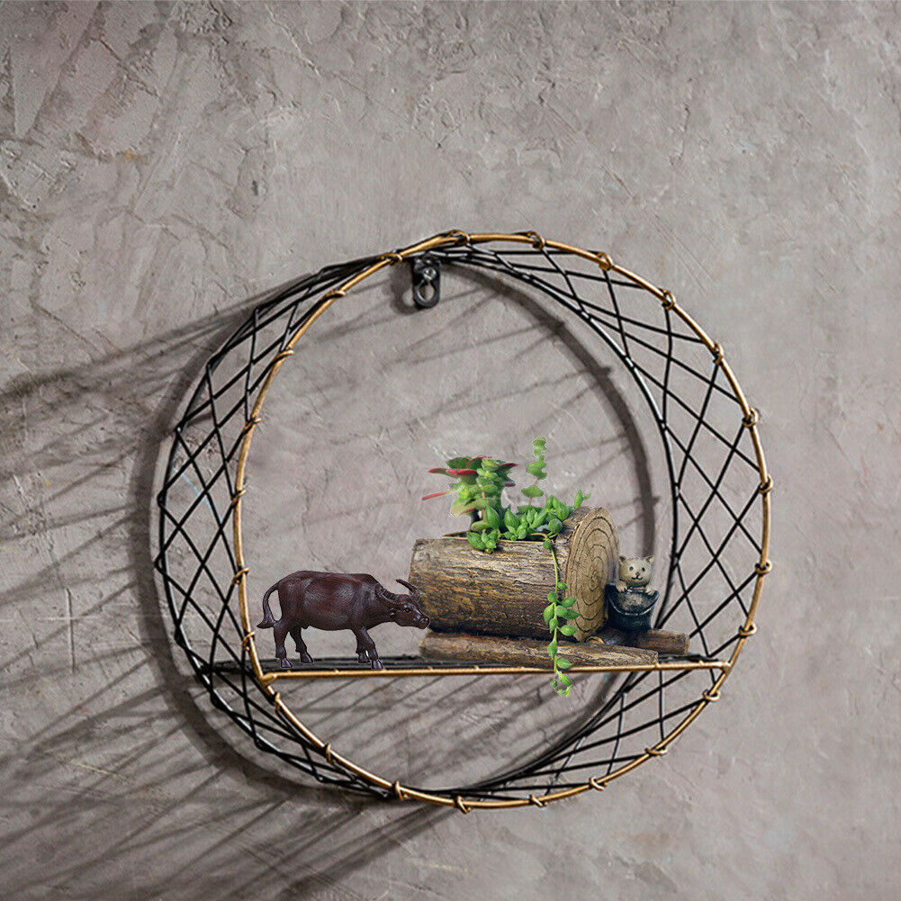 Retro Metal Wall Shelf Industrial Style Round Storage Display Rack Shelving Unit
