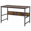 2-Tier Writing Desk Metal Frame Smooth Shelves Storage Shelf Rustic Brown