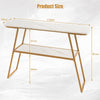 Console Table with Storage 2-Tier White Faux Marble Sofa Table with Open Shelf