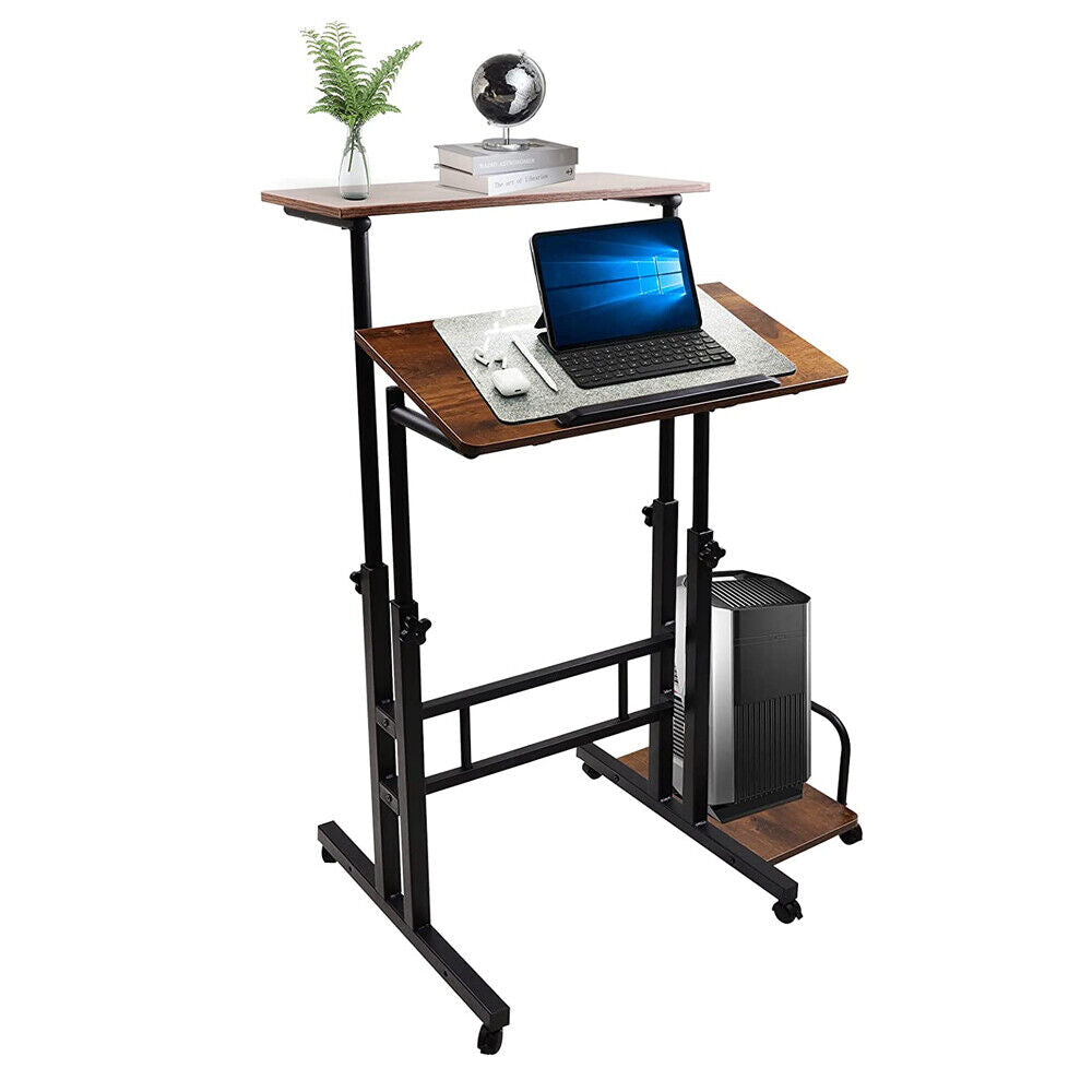 Computer Table Roller Stand Up Laptop Desk Adjustable Height Computer Standing Desk w/ Rolle ...