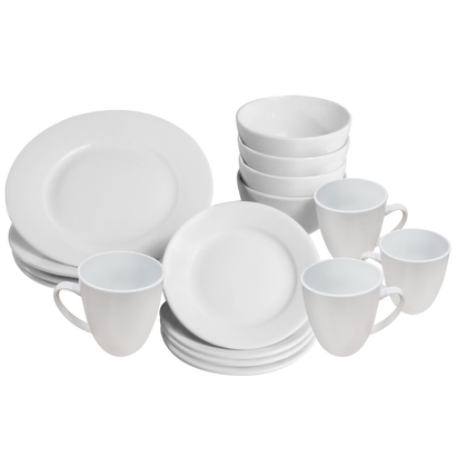 16 Piece White Dinner Set Plates Bowls and Cups Porcelain Dinnerware Set M&W