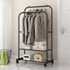 Mobile Double Clothes Hanging Rail w/ Storage Shelf Garment Shoes Display Stand