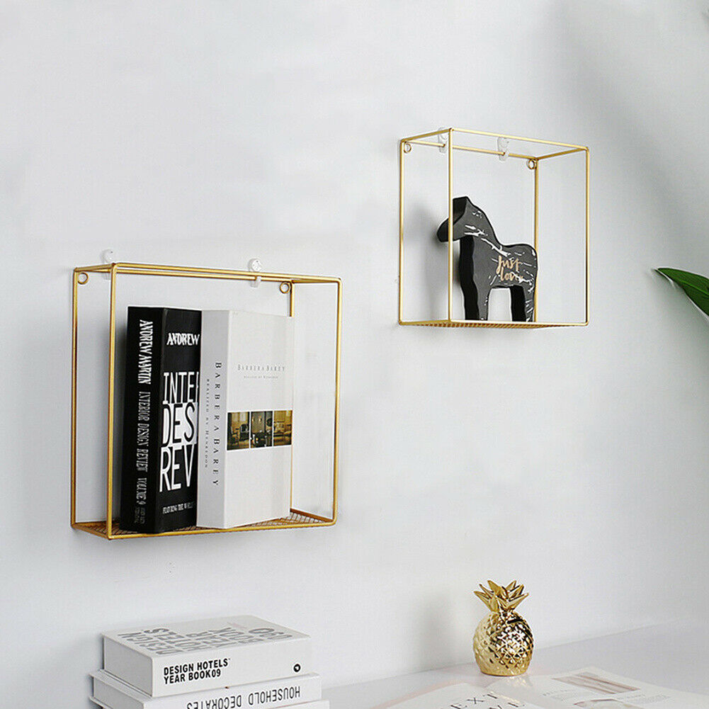 2pcs Wall Floating Shelf Metal Wire Cube Display Rack Shelving Unit Small+ Large