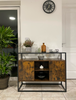 Industrial Style Cupboard Cabinet Tempered Glass Sideboard Rustic Shelf Storage