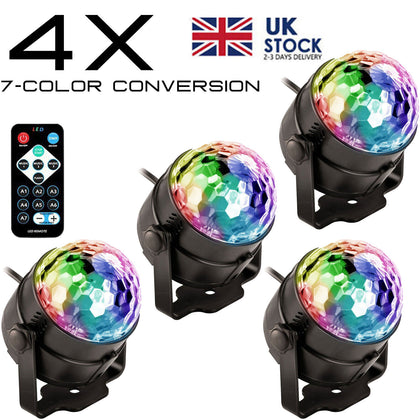 4X 3W LED Magic Ball Lamp USB Voice Activated DJ Stage Light Disco LAMP W Remote