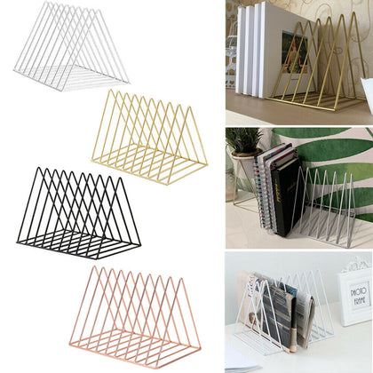 Simple Style Rose Gold Triangle Iron Wire Magazine Rack Black White Bookshelf UK