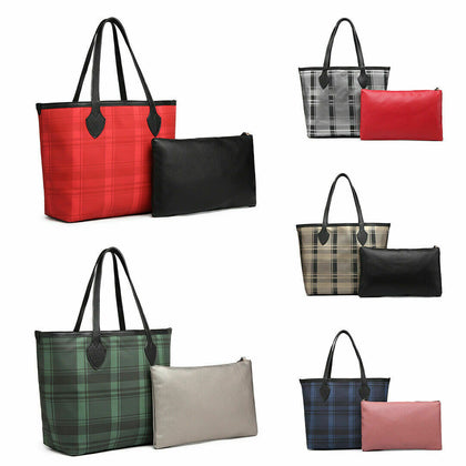 2PCS Ladies Lattice Large Tote Handbag Shoulder Bag Women designer Small Bag