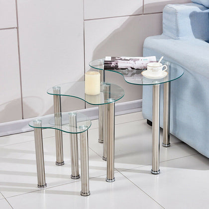 Clear Modern Glass Nest of 3 Tables Side End Corner Sofa Table Set Cara Coffee
