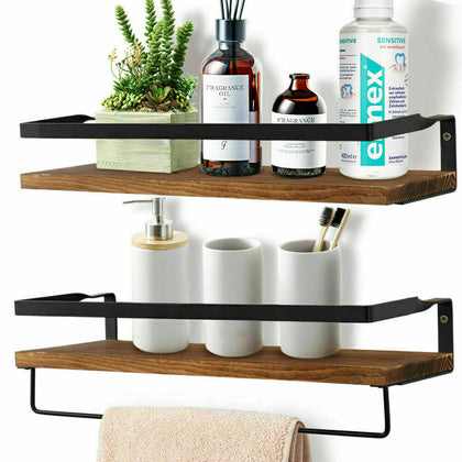 2X Wood Floating Shelf Wall Mounted Hanging Rack Display Rustic Storage Shelves
