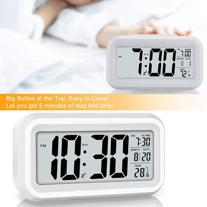 Alarm Snooze Home Desk Clock Smart Night Light Thermometer Digital LED Display