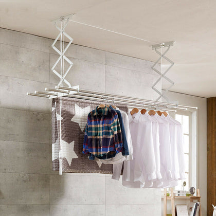 Ceiling Hanging Dryer White Airer Clothes Laundry Drying Space Saver Rack