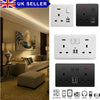 Double Wall Plug Socket 2 Gang 13A w/ USB Charger Port Outlets Black/White Plate