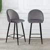 2 Pcs Grey Velvet Bar Stools Breakfast Barstool Kitchen Pub Chair 75cm Seat high