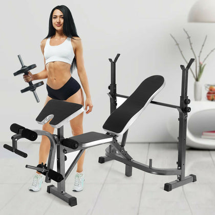 Adjustable Sit Up Weight Bench Barbell Dip Station Lifting Chest Press Home Gym