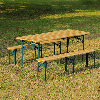 3Pcs Wooden Folding Picnic Beer Table & Bench Trestle Outdoor Garden Patio Pub