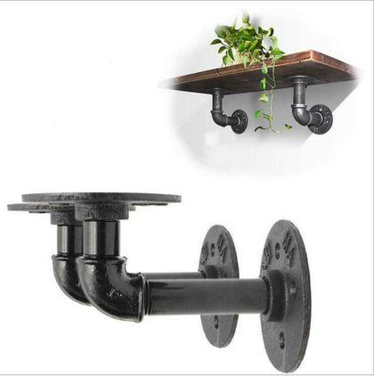 4 Pipe Shelf Bracket Industrial Metal Rustic Wall Floating Shelves Support Decor