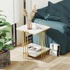 2 Tier Real Marble Square Coffee Table Sofa Side Bedside Table with Storage Rack