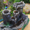 Solar Powered Garden Fountain LED Water Feature Wooden Effect Statue Cascading