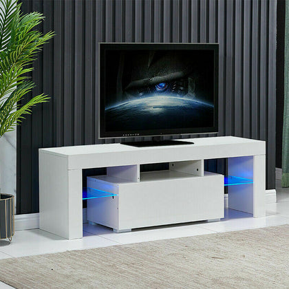 Modern High Gloss White TV Stand 130cm Cabinet Unit Home Furniture LED Lights