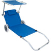 Sun Lounger Wheeled Portable Outdoor Garden Patio Beach Day Bed Deck Chair Shade